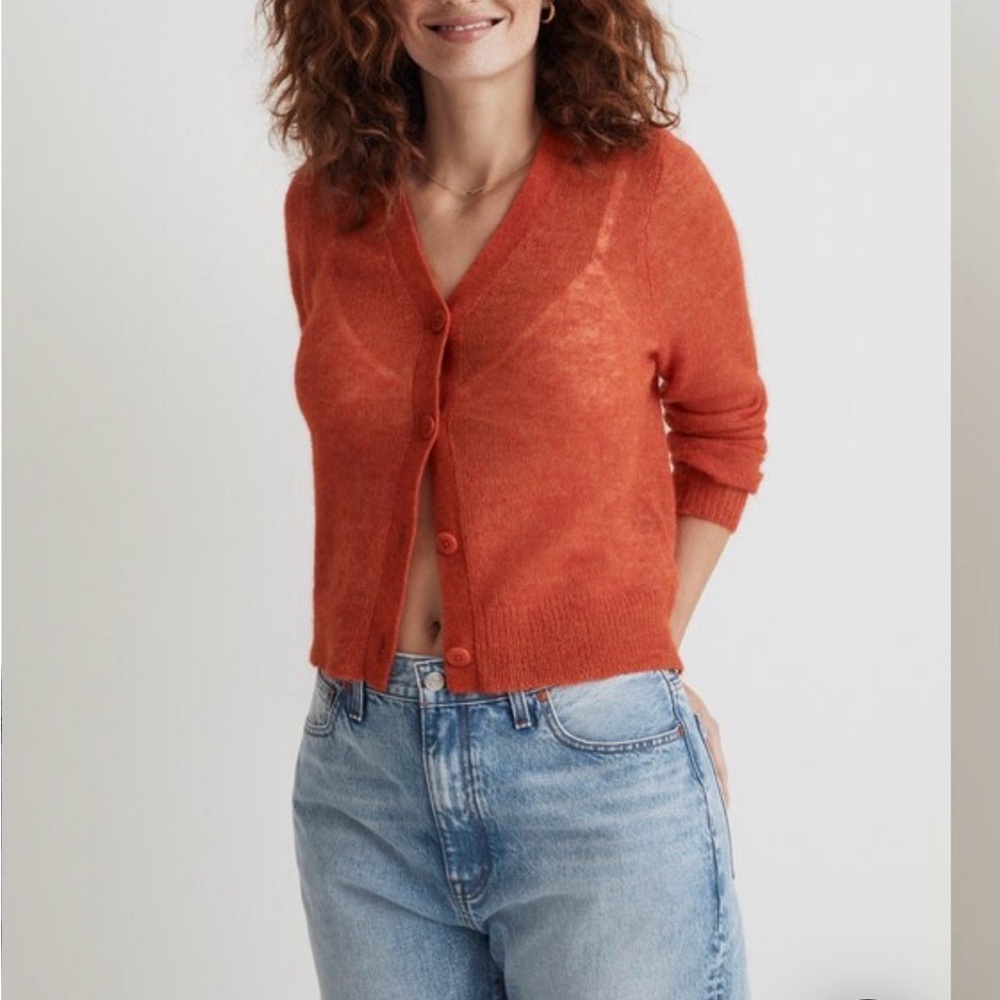 Madewell Orange Alpaca Blend V Neck Cardigan – Size XXS